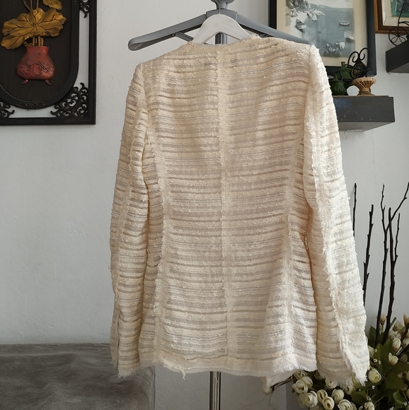 Zara Fantasy Cream Boucle Tweed Open Front Blazer - Picture 5 of 12
